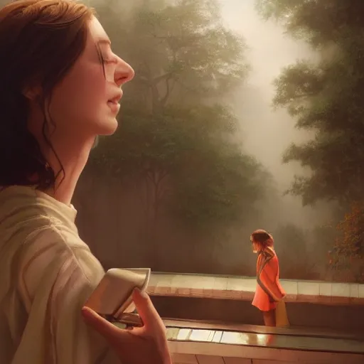 Prompt: a beautiful scenic painting by artgerm and wlop and mark romanek and spike jonze