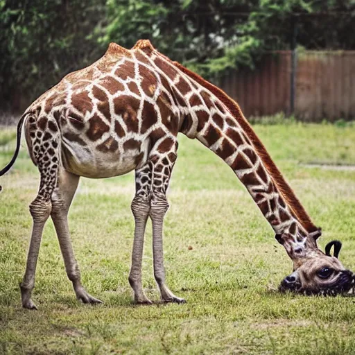 Image similar to a Giraffe-Pug Hybrid, A Giraffe that looks like a pug, huge tusks, afternoon hangout, good times photograph, candid