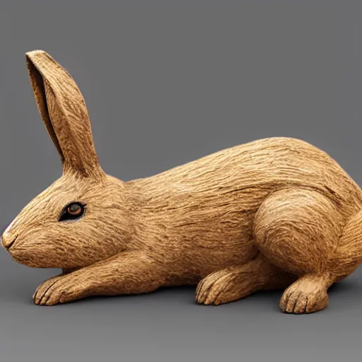 Image similar to a rabbit wood sculpture, photo, hyper realistic, 8k, flickr