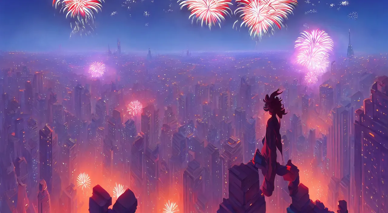 Prompt: fireworks above world - class city during new year's, in marble incrusted of legends official fanart behance hd by jesper ejsing, by rhads, makoto shinkai and lois van baarle, ilya kuvshinov, rossdraws global illumination