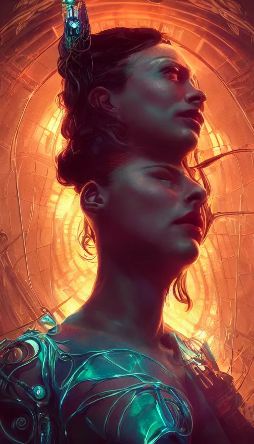 Image similar to eve, altered carbon, neon, fibonacci, sweat drops, insane intricate, bioshock, highly detailed, digital painting, artstation, concept art, smooth, sharp focus, illustration, unreal engine 5, 8 k, art by artgerm and greg rutkowski and alphonse mucha