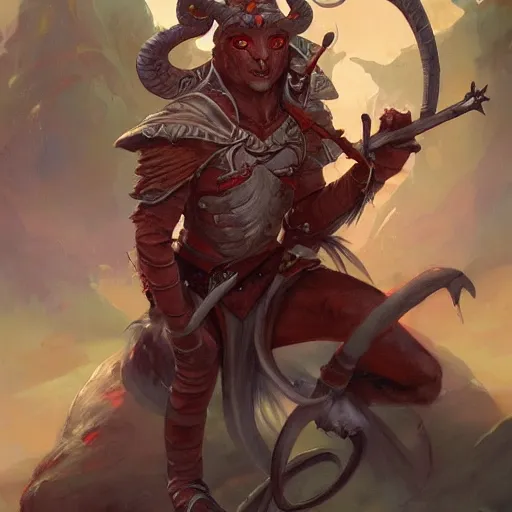 Prompt: feywild tiefling dual wielding magical scimitars, detailed illustration by peter mohrbacher by marc simonetti on artstation, fantasy art