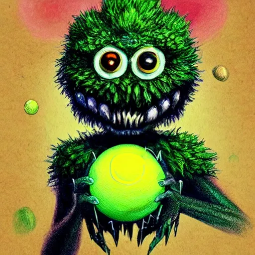 Image similar to a tennis ball monsters, colorful, digital art, fantasy, magic, chalk, trending on artstation, ultra detailed, professional illustration by basil gogos