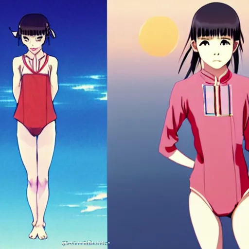 Image similar to a beautiful boyish japanese emma watson alluring instagram model, wearing elegant japanese hiphop leotard outfit with subtle mayan patterns and native fashion, aztec street fashion bathing suit, jrpg fashion, gapmoe yandere grimdark, trending on pixiv fanbox, painted by greg rutkowski makoto shinkai takashi takeuchi studio ghibli, akihiko yoshida