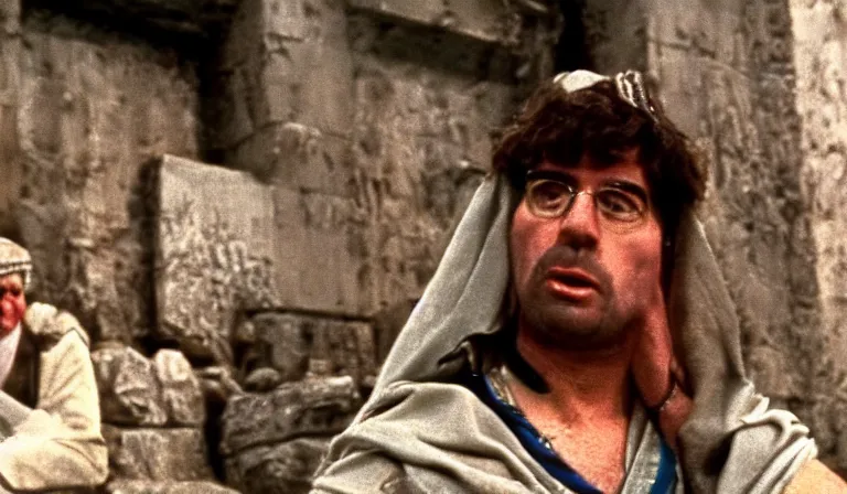 Image similar to a film still of bernie sanders as brian in monty python's life of brian ( 1 9 7 9 )