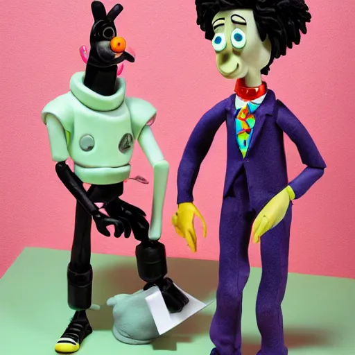 Prompt: a cartoon claymation full body sculpture of Playboi Carti, Robot Chicken, Wallace and Gromit, action figure