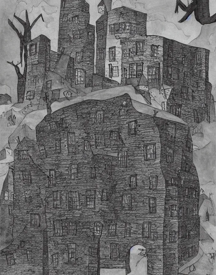 Image similar to a building in a stunning landscape by Charles Addams