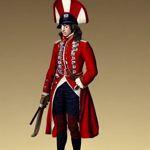 Image similar to A male 18th century British Redcoat Soldier wearing a tricorne hat, artstation, very detailed, award winning trending, historical, masterpiece, realism