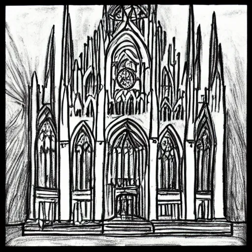Prompt: child's drawing of a cathedral