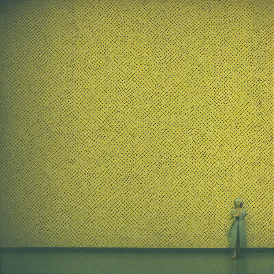 Image similar to 7 0 s movie still of a white female japanese phantom with trypophobia in a yellow wall empty hospital, cinestill 8 0 0 t 3 5 mm eastmancolor, heavy grain, high quality, high detail