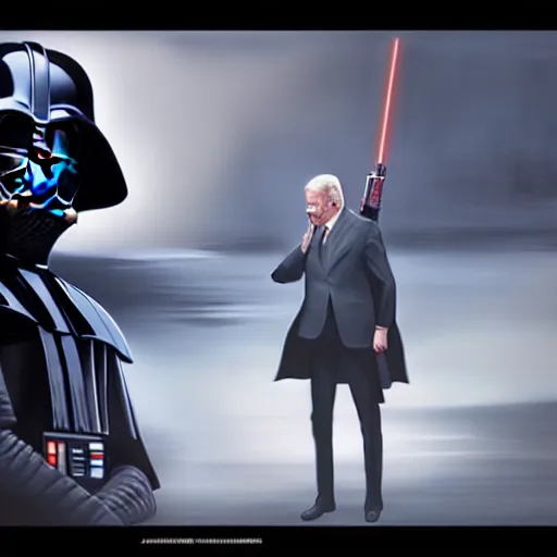 Prompt: darth vader scares joe biden, vivid colors, soft lighting, atmospheric, cinematic, moody, in the style of ilya kuvshinov and range murata, krenz cushart, rule of thirds, oil on canvas, 8 k