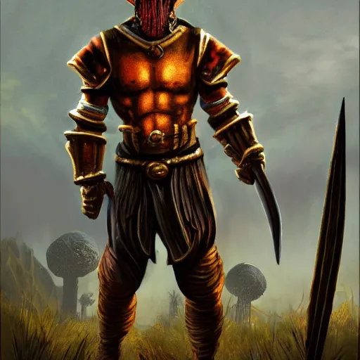 Image similar to Bright, colorful, realistic dark gritty individual elder scrolls morrowind golden saint full body backlighting, kodachrome, high contrast, highly detailed, sharp focus, digital painting, concept art, illustration, trending on artstation, comic book by Alex Ross cover art