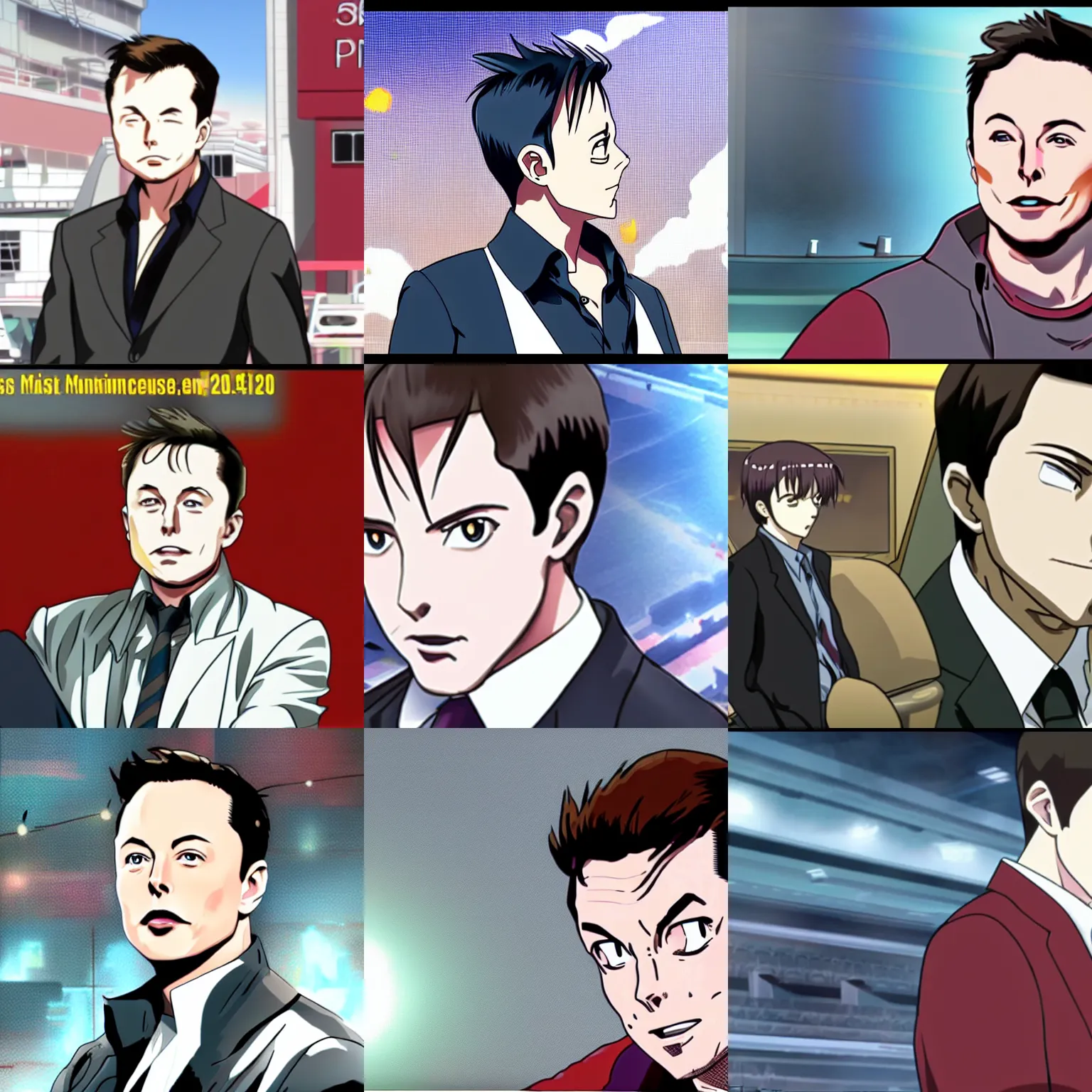 Image similar to elon musk, screenshot from a 2012s anime