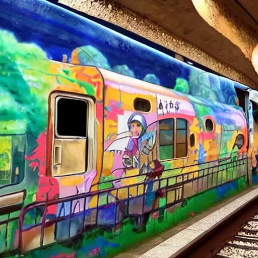 Prompt: « a graffiti painted on a train, studio ghibli style »