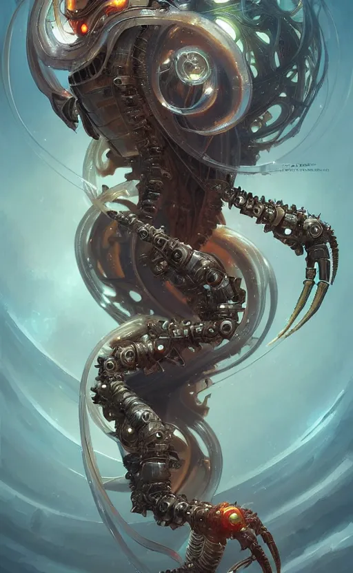 Prompt: Cyborg biomechanical jellyfish scorpion, sci-fi, highly detailed, digital painting, artstation, concept art, smooth, sharp focus, illustration, art by artgerm and greg rutkowski and alphonse mucha