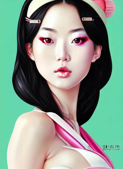 Prompt: glamorous and sexy japanese schoolgirl, beautiful makeup, pearlescent skin, natural beauty, seductive eyes and face, elegant japanese woman, lacivious pose revealing shoulder, very detailed face, seductive lady, sexy push up bras, pale and coloured kimono, photorealism, summer vibrancy, cinematic, a portrait by artgerm, rossdraws, Norman Rockwell, magali villeneuve, Gil Elvgren, Alberto Vargas, Earl Moran, Enoch Bolles, natural study, watercolor