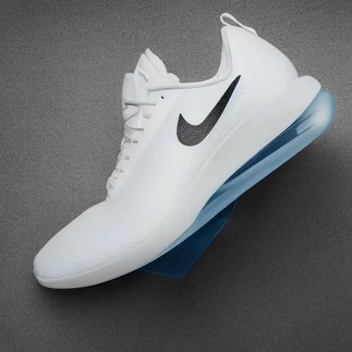 Image similar to a futuristic white nike shoe inspired by spaceship interiors with technical mech details and translucent materials, hyper realistic soft light commercial photography