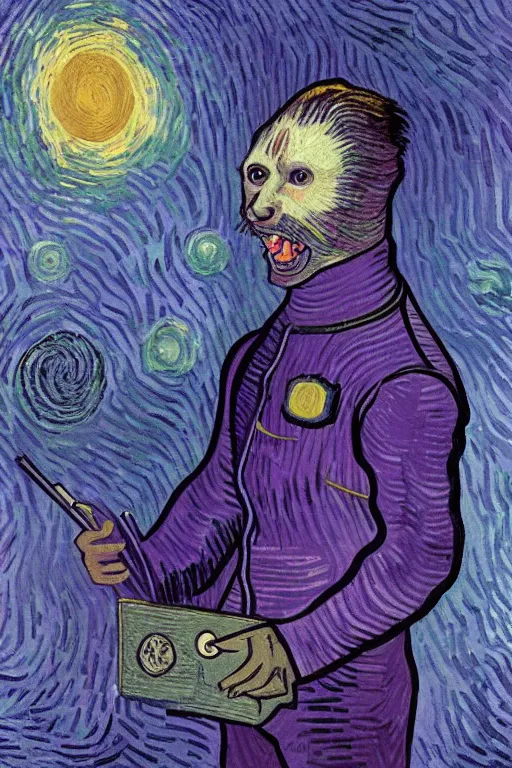 Image similar to selfie laughing purple space racoon by Vincent van Gogh