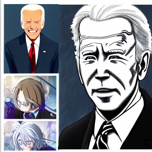 Image similar to anime portrait of Joe Biden as an anime character, trending on artstation