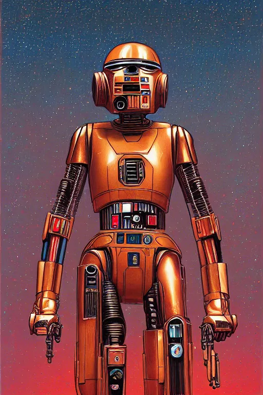 Image similar to star wars droid, Jen Bartel, Dan Mumford, Satoshi Kon, oil on canvas, intricate, 8k highly professionally detailed, HDR, CG Society