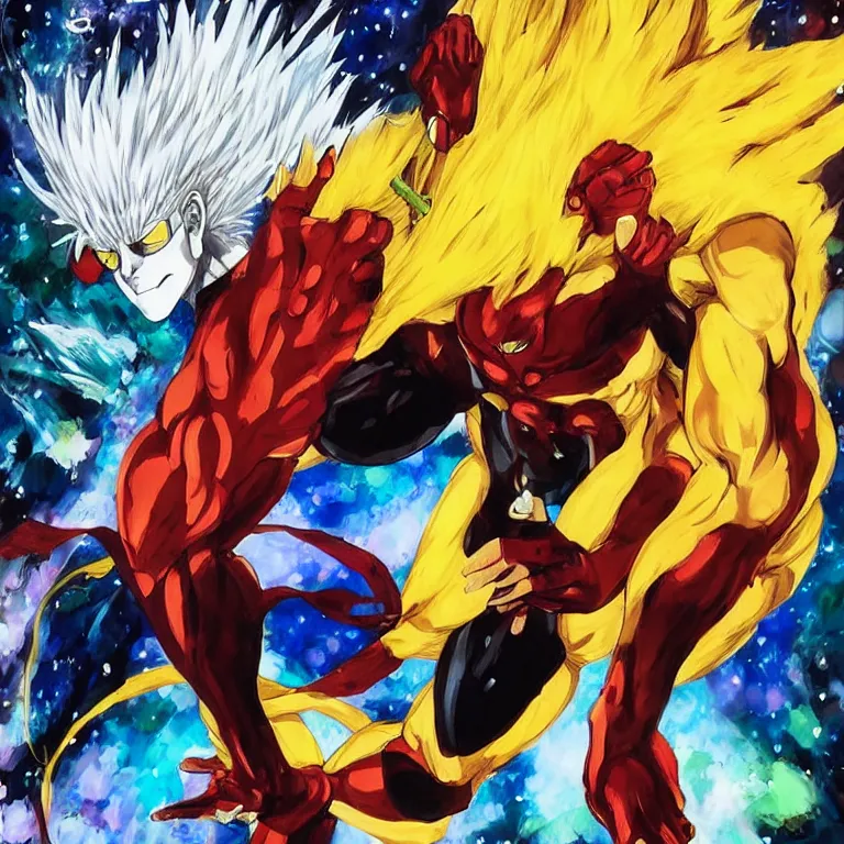 Prompt: cosmic garou!!! from one punch man, cosmic garou!!!, collaborative painting by greg ruthowski, yoji shinkawa, yoshikata amano, artstation, highly detailed