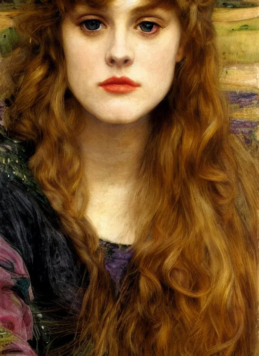 Prompt: a beautiful painting of young alicia silverstone by John Everett Millais and Dante Gabriel Rossetti and John Collier and john william waterhouse, pre-raphaelite, detailed, trending on artstation, hd, masterpiece