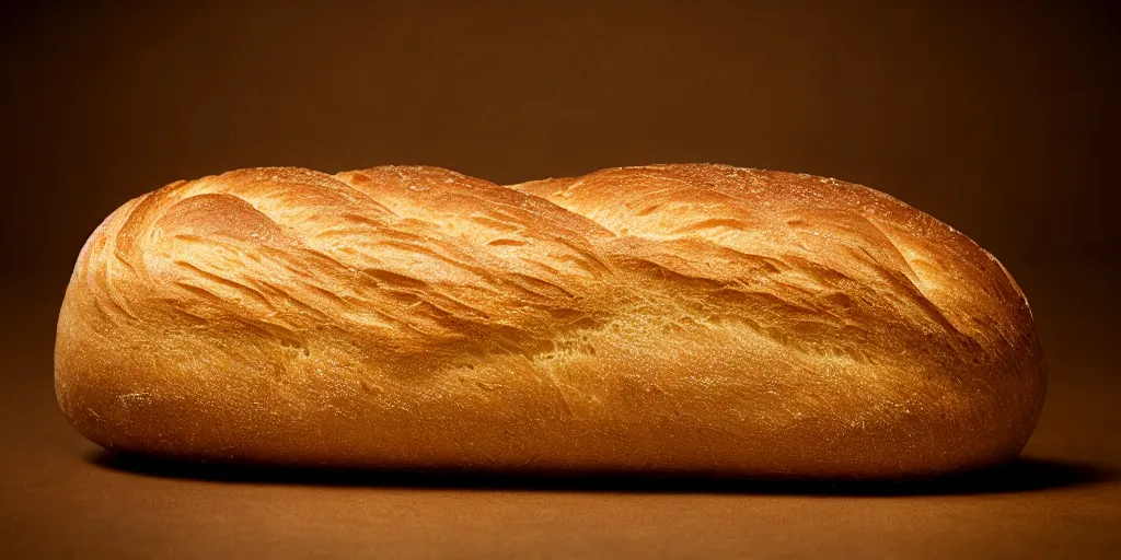 Image similar to A loaf of bread with an end shaped as a duck's head, realistic, close up, ambient lighting, ultra high detail.
