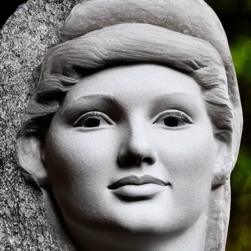 Prompt: a photo of taylor swift's face as stone carved into the side of a mountain