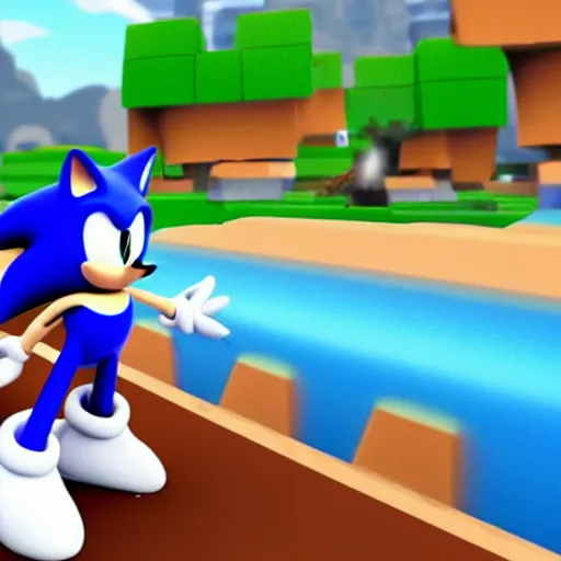 Image similar to Sonic playing Roblox