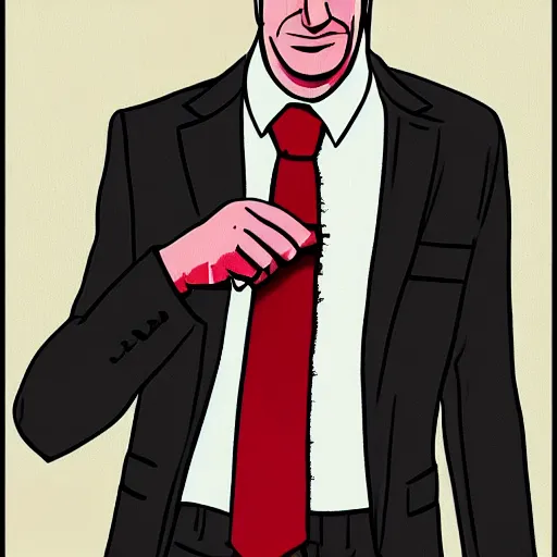 Image similar to Saul Goodman fixing his tie , accurate anatomy, accurate hands, highly detailed, digital art,