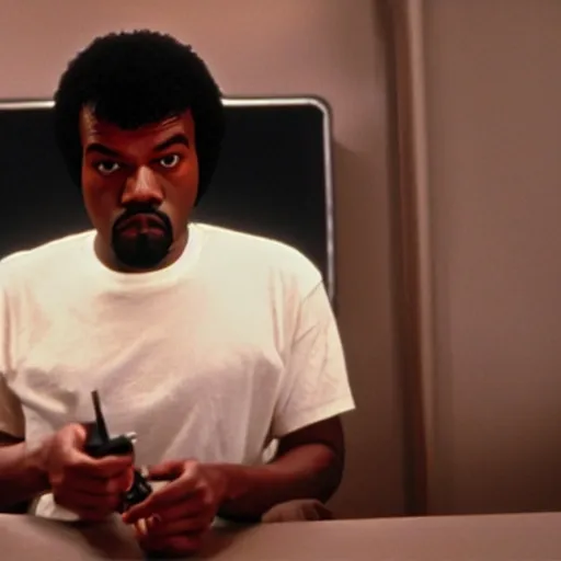 Prompt: Kanye West as Jules Winnfield in 'Pulp Fiction' (1994), movie still frame