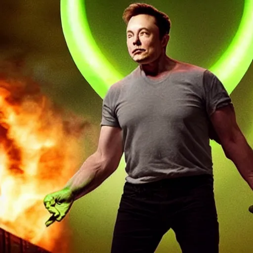 Image similar to elon musk as the incredible hulk