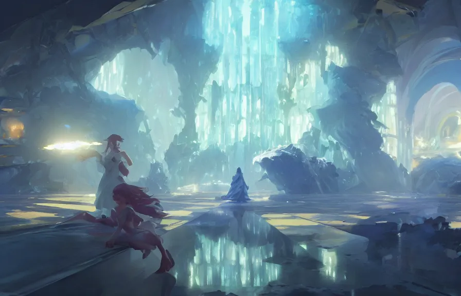 Prompt: greg manchess concept art of a the sapphire crystal dimension, key visual, ambient lighting, highly detailed, digital painting, artstation, concept art, sharp focus, by makoto shinkai and akihiko yoshida and hidari and wlop and greg rutkowski