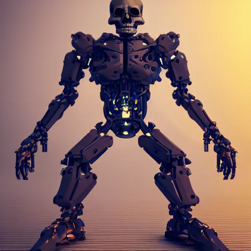 Image similar to cybernetic overlord of the demonverse, skull, upper torso included, medium shot, 1 0 0 mm lens, f 2. 8, hard surface, ceramics, reflections, ambient occlusion, raytracing, unreal engine 5, pixel art 8 - bit, by beeple