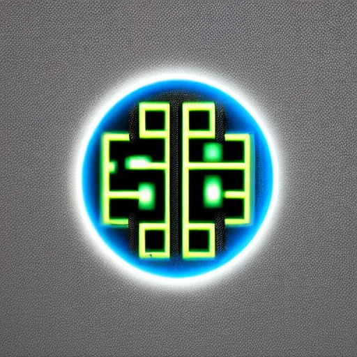 Image similar to neon logo of a space invader on a shield