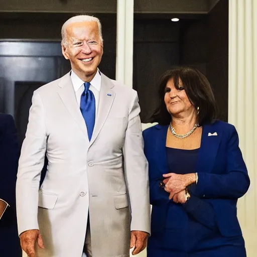 Image similar to joe biden wearing a dress designed by maison margiela