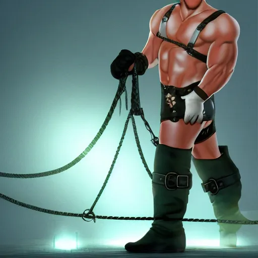 Prompt: 3 5 mm photo of popeye the sailor man wearing leather harness in the style of tom of finland, furry chest, full body, ultra high detailed, glowing lights, oil painting, unreal 5, daz, hyperrealistic, octane render, rpg portrait, dynamic lighting, fantasy art, beautiful face