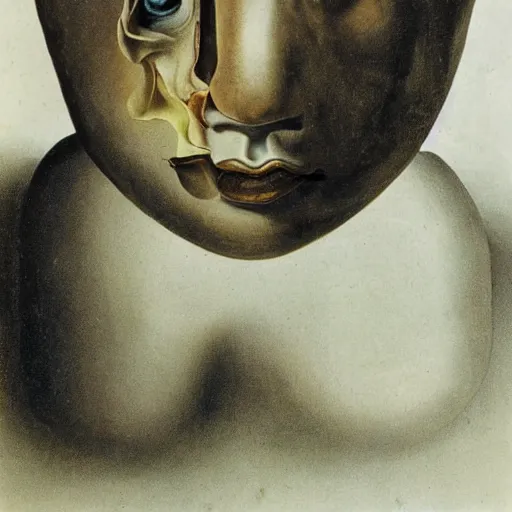 Prompt: portrait of a boy with his face split in half by dali