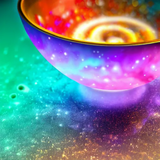 Prompt: a picture of a cereal bowl with a nebula inside, highly intricate and colorful, nebula, galaxy, hd, 4 k