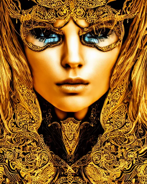 Image similar to ink painting portrait of woman in shining golden armor, high production value, intricate details, high resolution, hdr, high definition, masterpiece, realistic, ultrarealistic, highly detailed, hd, sharp focus, non blurry, sharp, smooth