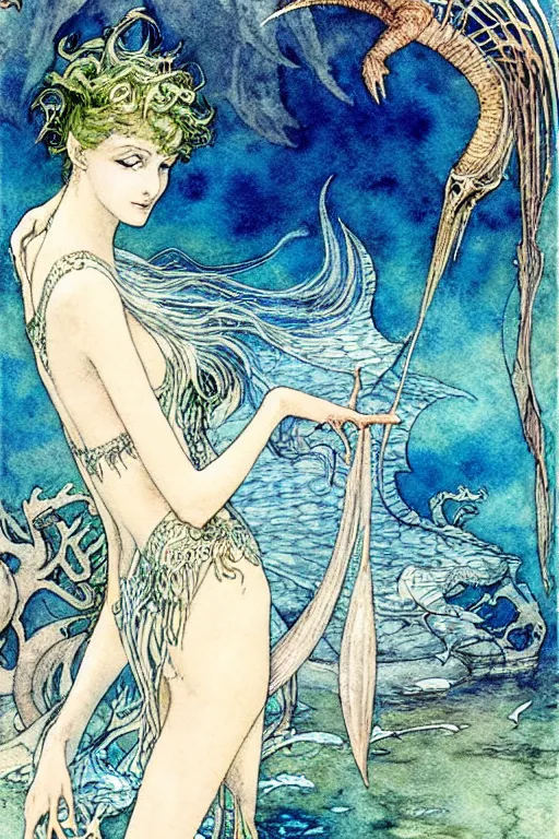 Image similar to painting of magical underwater kingdom art by luis royo and walter crane and kay nielsen, watercolor illustration, sharp focus