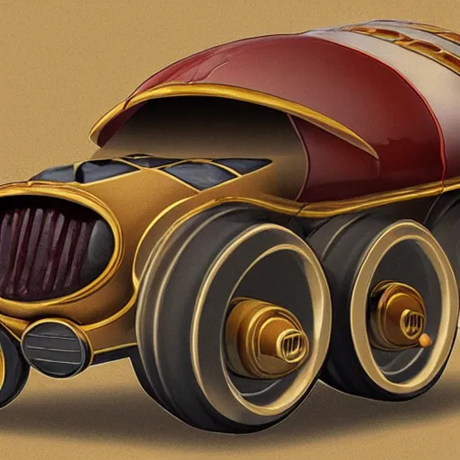 Prompt: a concept art of a steampunk car with a shape of an hot dog