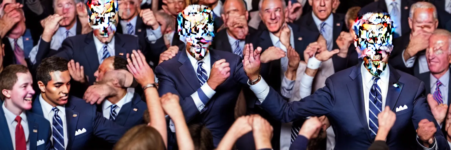 Prompt: photograph of several clones of joe biden in a mosh pit