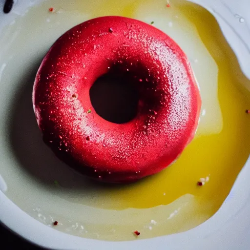 Image similar to high resolution photo of a slime - covered donut, michelin star, very tasty, food photography, instagram, trending