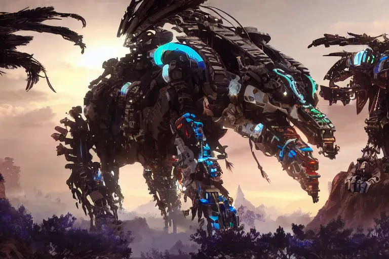 Image similar to bristleback machine mecha animal beast robot of horizon forbidden west horizon zero dawn bioluminiscence global illumination ray tracing hdr fanart arstation by sung choi and eric pfeiffer and gabriel garza and casper konefal