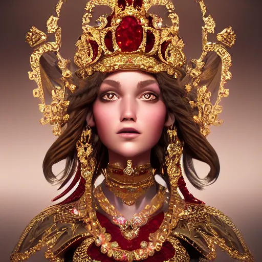 Image similar to portrait of wonderful princess of rubies with fair skin, ornate 8 k radiant gorgeous intricate detailed, accent lighting, dramatic light, octane render