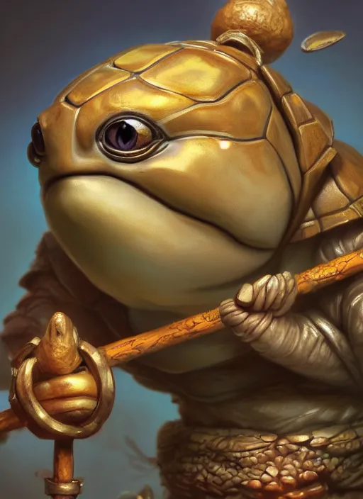 Image similar to cute wise sage anthropomorphic turtle holding a staff, subsurface scattering, by jesper ejsing, justin gerard, tomasz alen kopera, cgsociety and fenghua zhong, highly detailed, rim light, cinematic lighting, illustration, art, octane render, very coherent, cinematic, hyper realism, high detail, octane render, 8 k