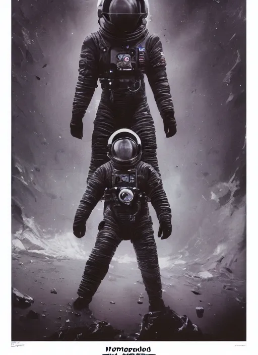 Image similar to polaroid astronauts in dark and empty void underwater - complex and hyperdetailed technical suit. reflection and dispersion materials. rays and dispersion of light. volumetric light. 5 0 mm, f / 3 2. noise film photo. flash photography. ultra realistic, wide angle. poster by wayne barlowe, hajime sorayama aaron horkey, craig mullins