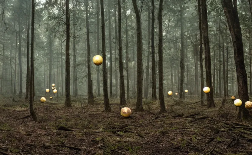 Image similar to dense dead forest with glowing orbs