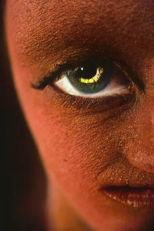 Image similar to close up portrait photography of a woman with bright eyes standing in front of forest fire, 35mm, film photo, steve mccurry